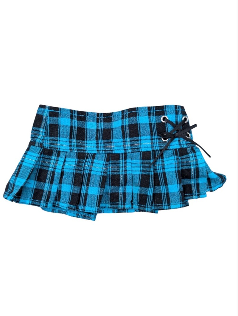 Build-a-Bear Punk Blue and Black Plaid Mini Skirt with Lace Detail